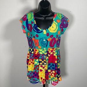 Jams World Colorful Turquoise Multicolor Button-Front Romper